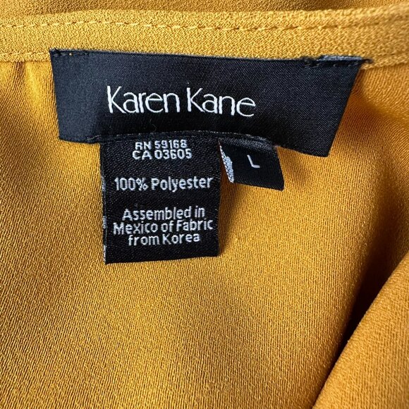 Karen Kane Women's Amber Wave Tie Sleeve V-Neck Blouse Top, Size Large, Mustard - Picture 8 of 9